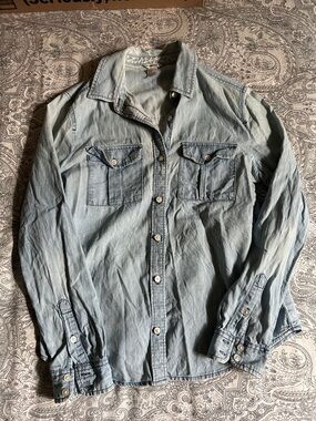 Forever 21 Light Blue Denim Button-Down Shirt